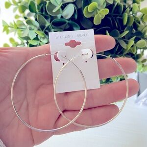 Brand New Sterling Silver 925 large thin hoop earrings